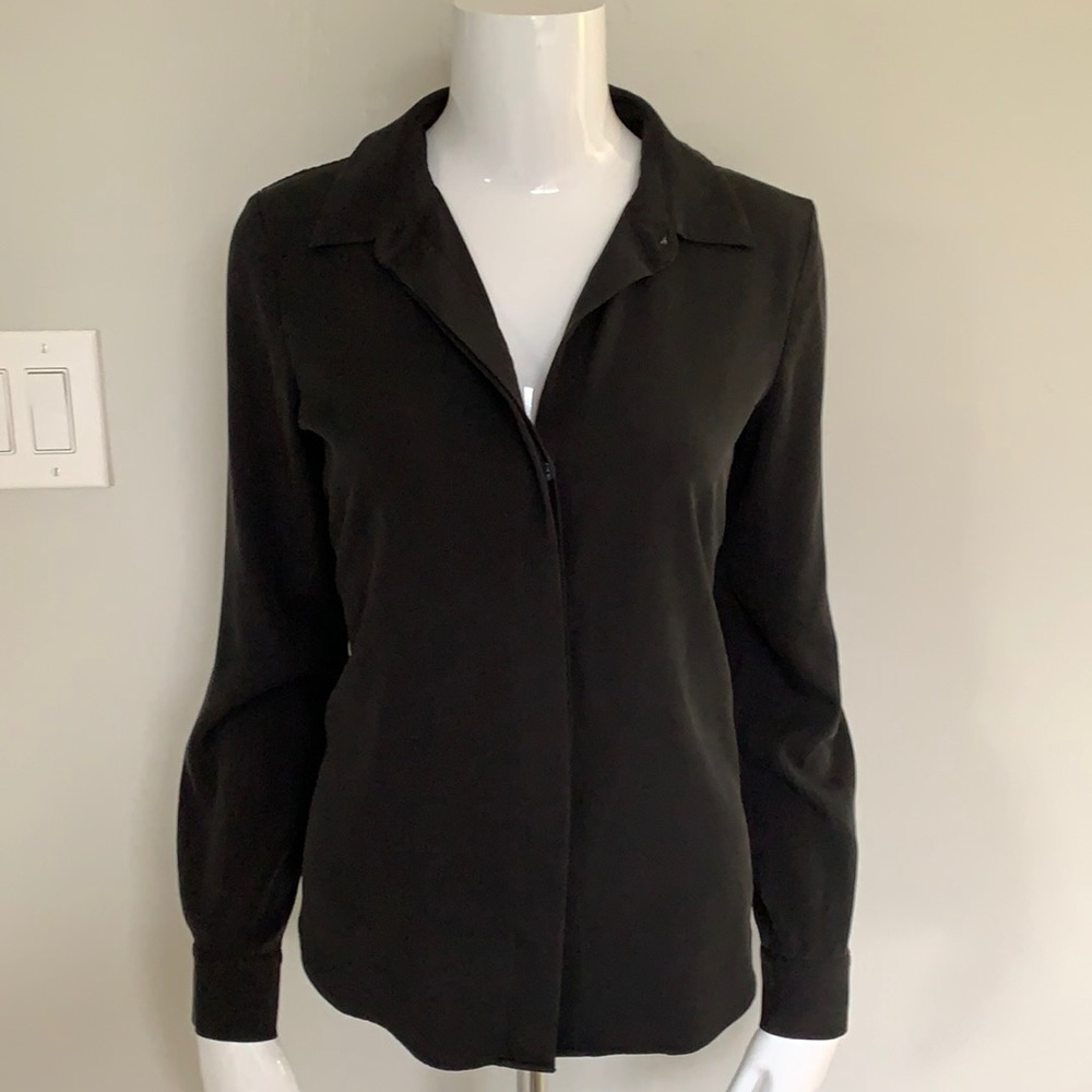 Theory Silk Black Button Down Blouse - image 1